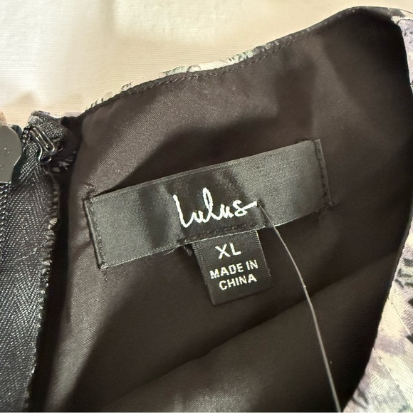 NWT Lulu's Black Floral Print Skater Mini Dress Sz XL Party Wedding  Metallic - Picture 5 of 11